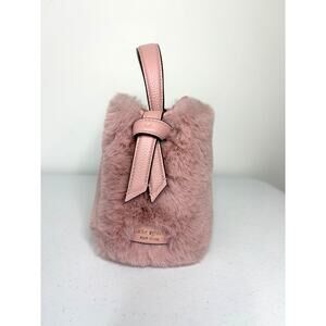 Kate Spade Knott Faux Fur Mini Crossbody Tote Purse Blush Pink Adj Strap Glam